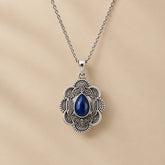 Antique Blue Stone Pendant Necklace - Long
