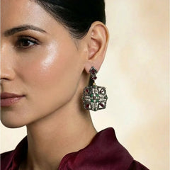 Red-Green Stone Turkish Earrings