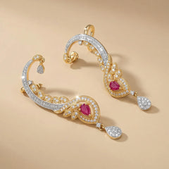 1K zircon Red Stone Floral Ear Cuffs