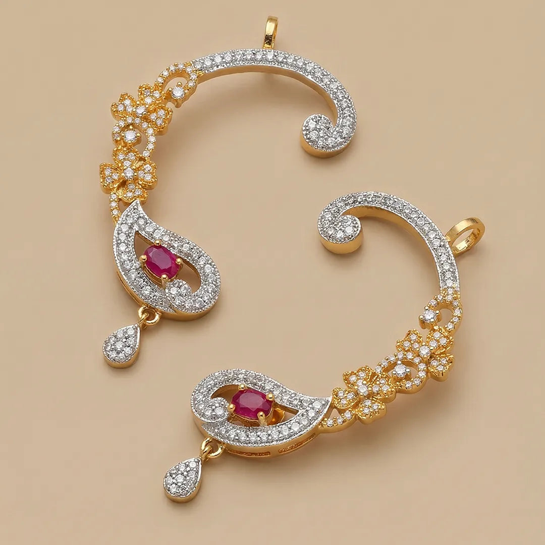 1K zircon Red Stone Golden Ear Cuffs