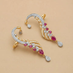 1K zircon Red Stone Ivy Ear Cuffs