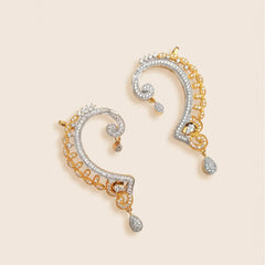 1K zircon White Stone Ear Cuffs - Golden