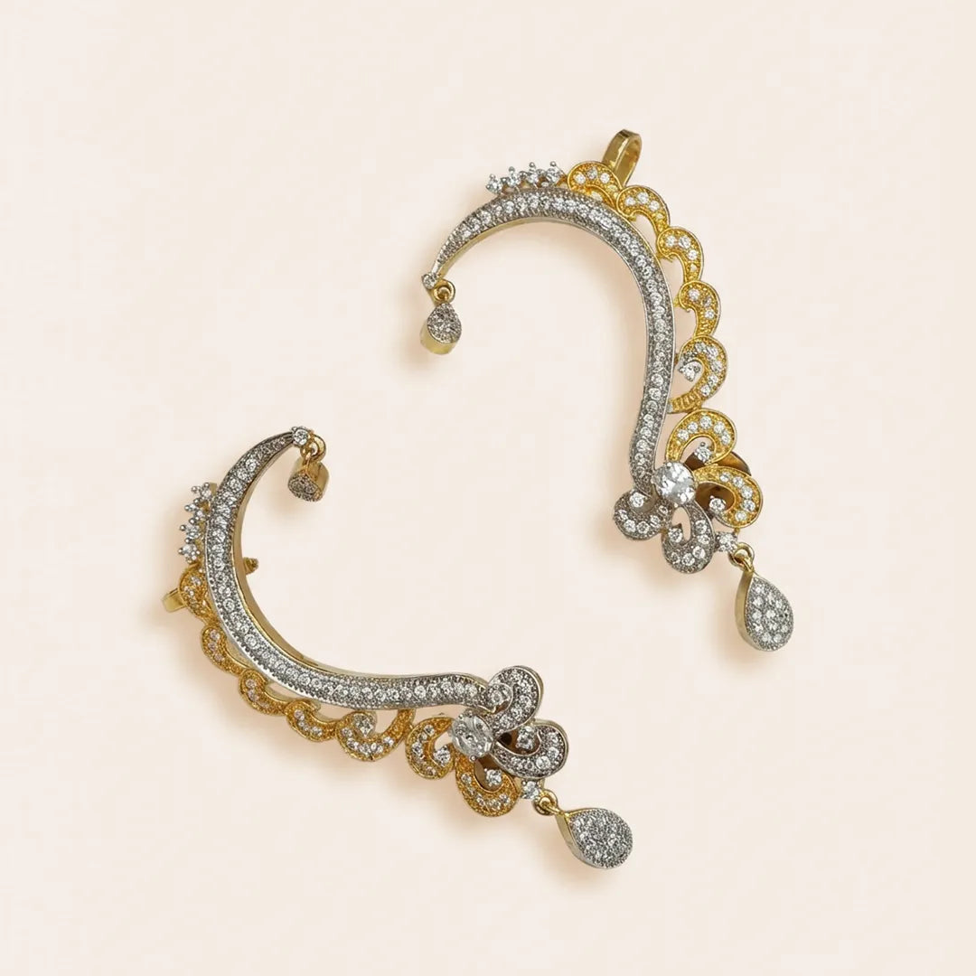 1K zircon White Stone Golden Ear Cuffs