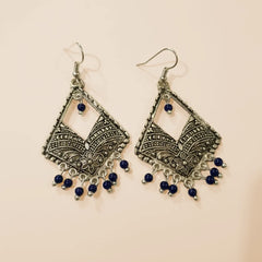 Antique Silver Jhumka Earrings - Blue