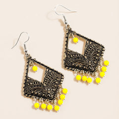 Antique Silver Jhumka Earrings - Yellow