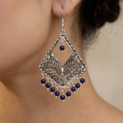 Antique Silver Jhumka Earrings - Blue