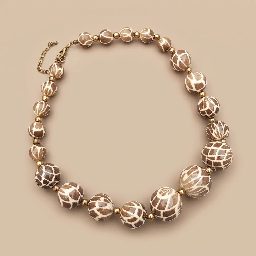 Beige Large Beads Necklace - Short
