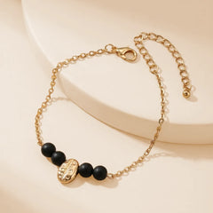 Black Beads Golden Bracelet - Shein