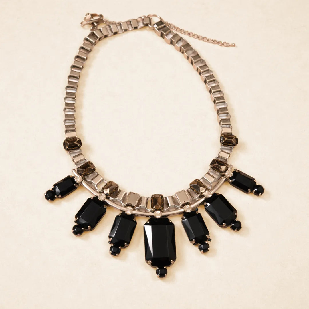 Black Faux Stone Metallic Choker Necklace