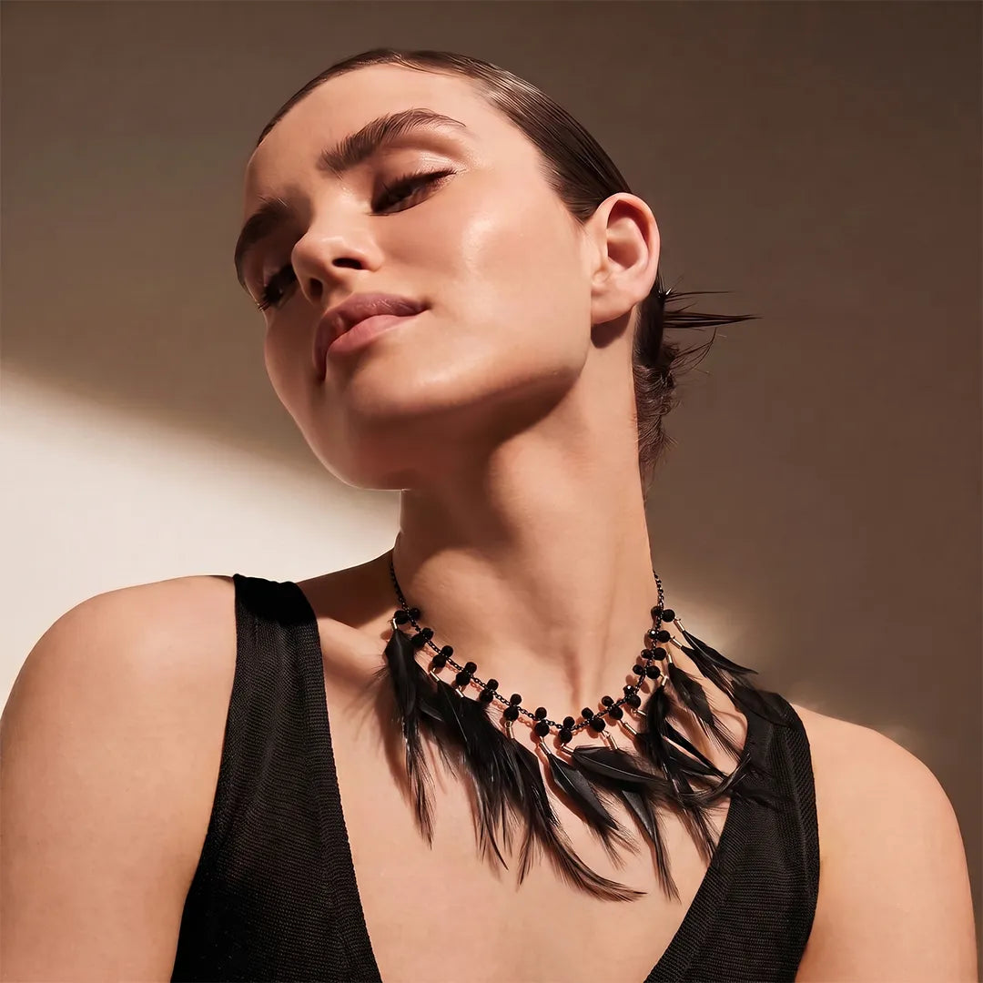 Black Feather Bohemian Necklace