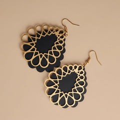 Black Golden Metallic Drop Earrings