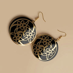 Black Golden Metallic Floral Earrings