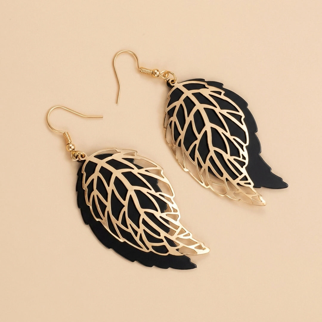Black Golden Metallic Leaf Earrings