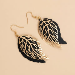 Black Golden Metallic Leaf Earrings