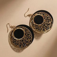 Black Golden Metallic Round Earrings
