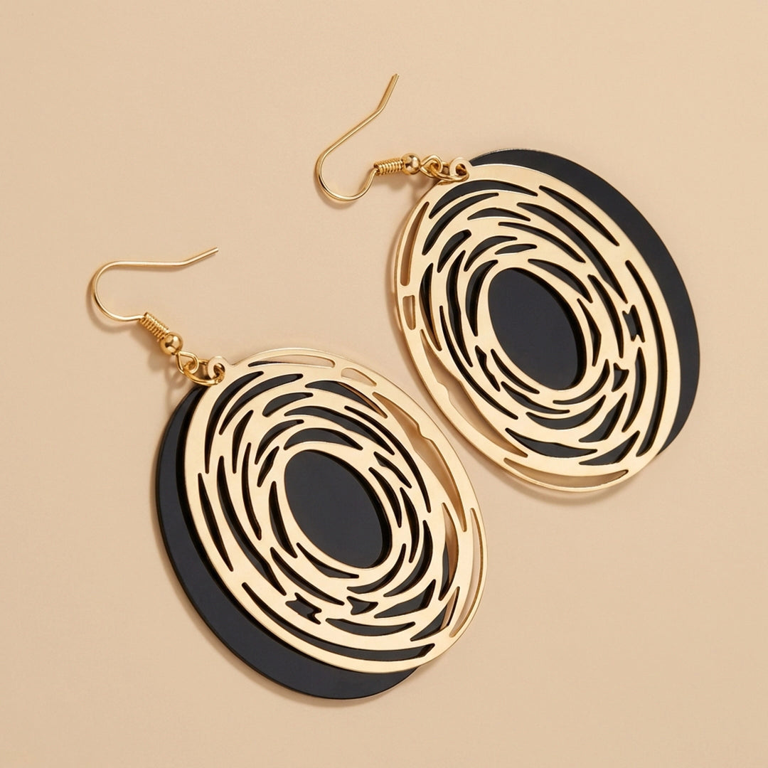 Black Golden Metallic Spiral Earrings
