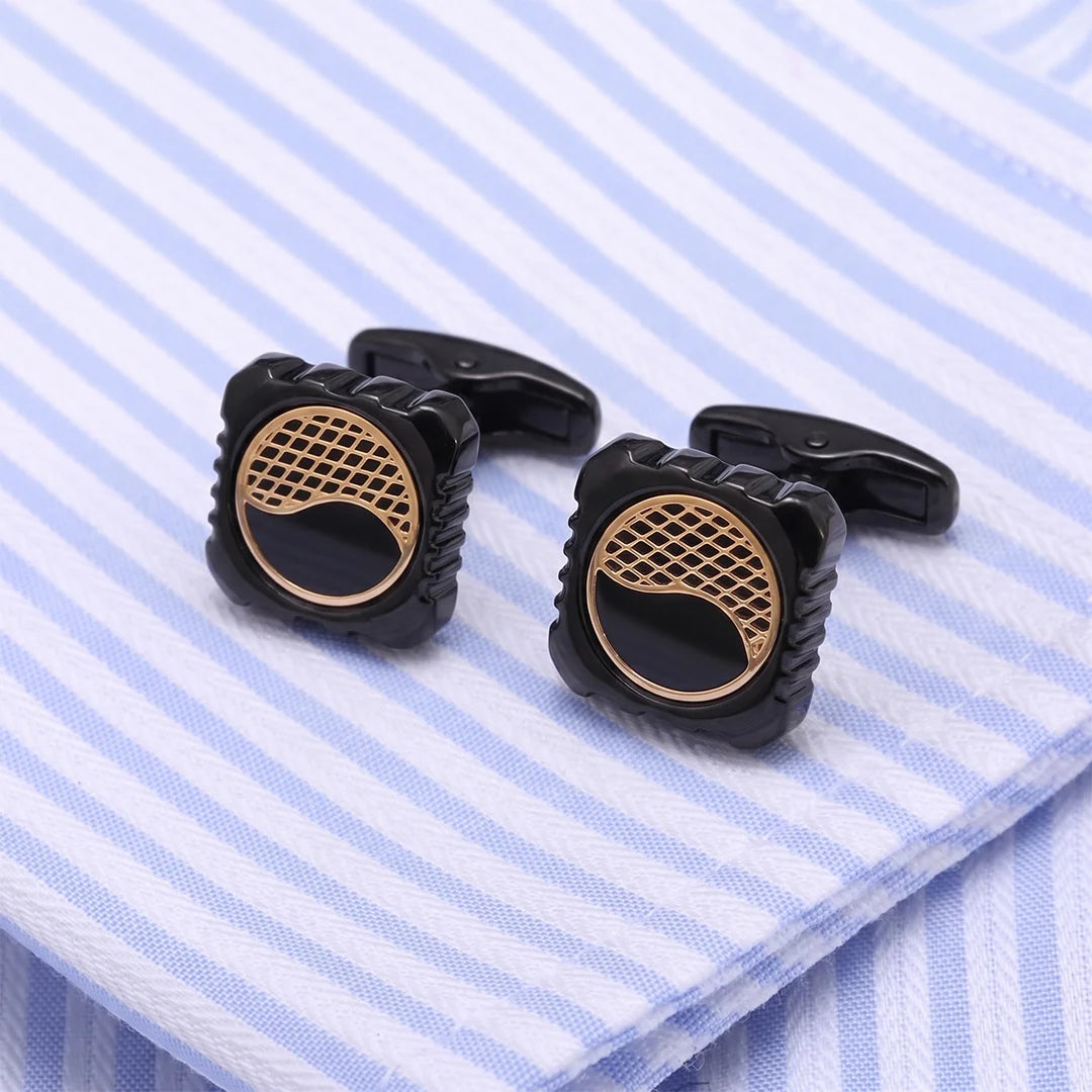 Black Net Curve  Men's Cufflinks