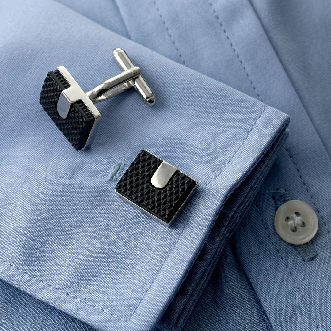 Black Silver Strip Cufflinks