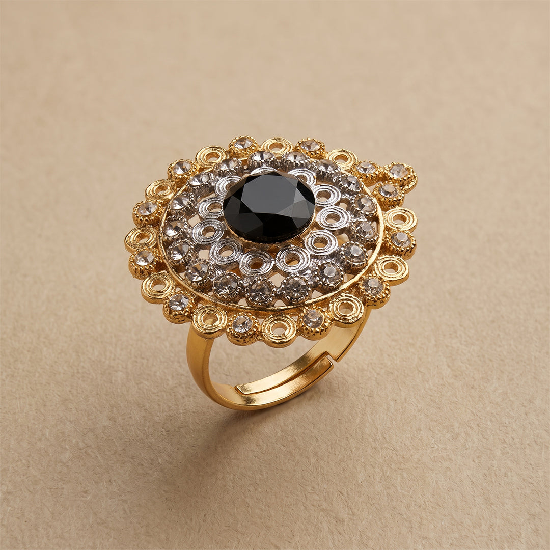 Black Stone Mesh Ring - Sizeable