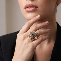 Black Stone Round Mesh Ring - Sizeable