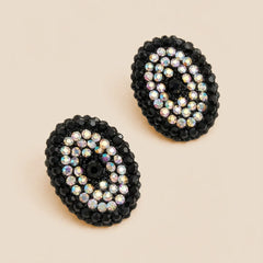 Black Stone Stud Earrings - Round