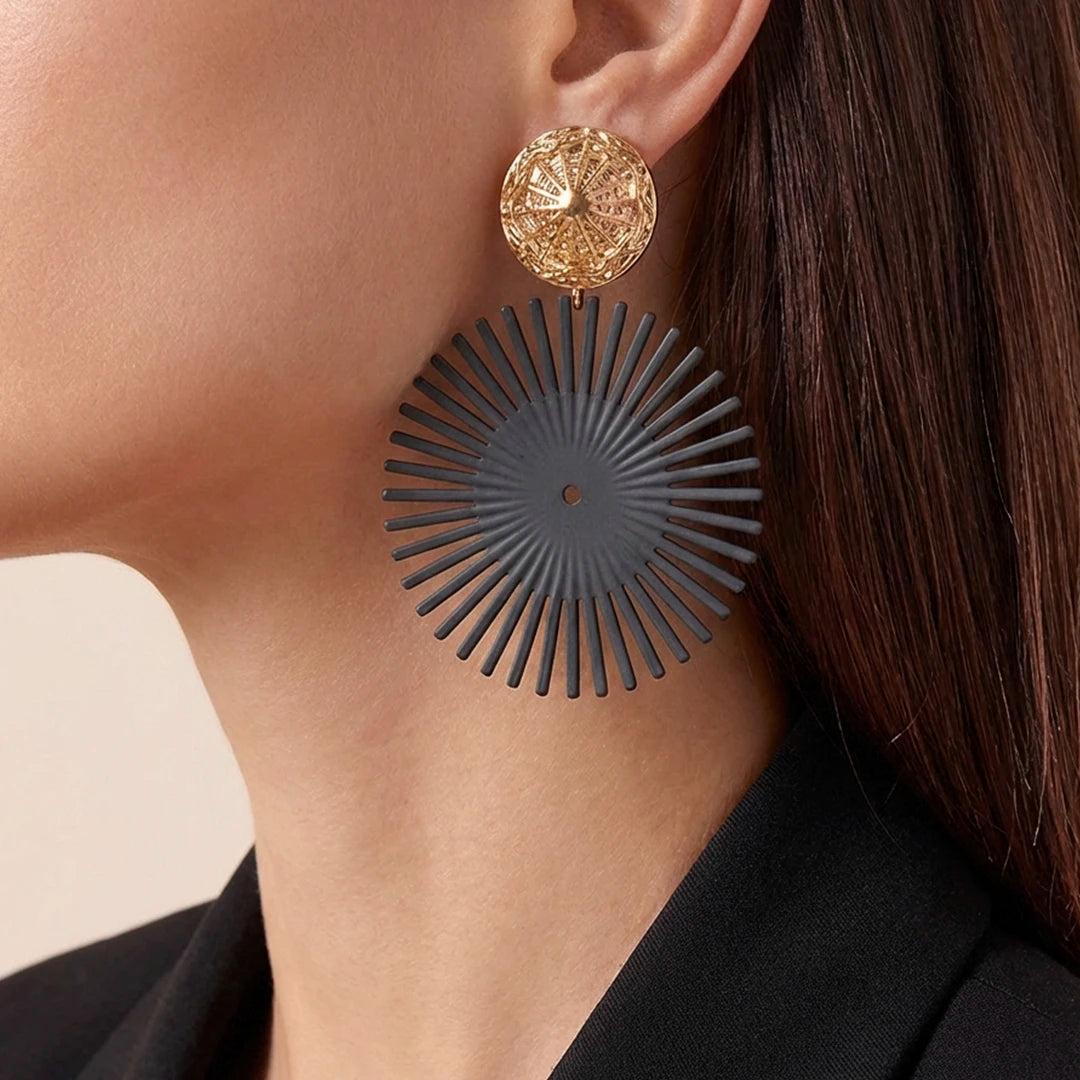 Black Metallic Rays Earrings