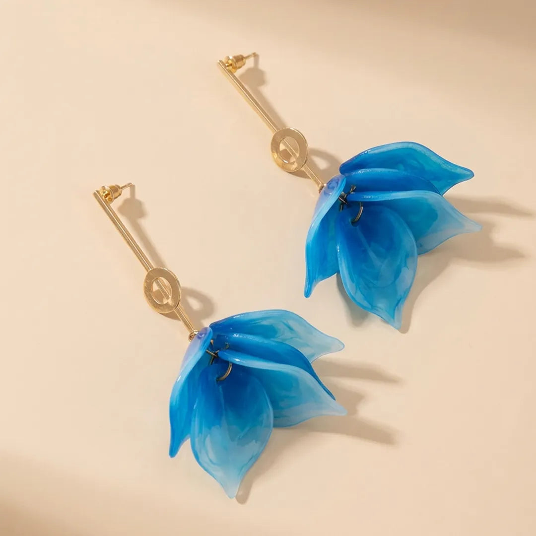 Blue Acrylic Floral Earrings