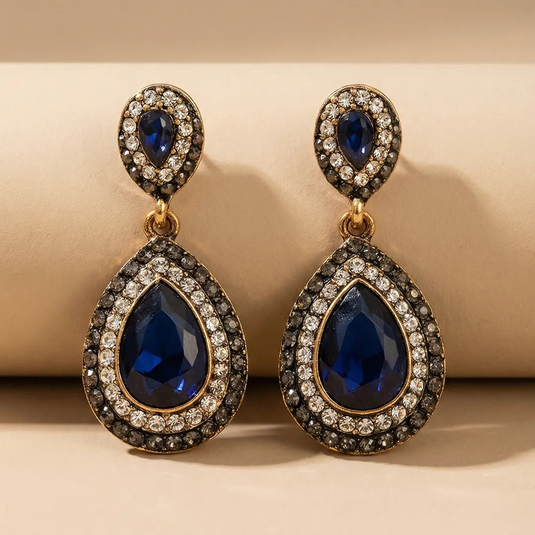 Blue Stone Round Turkish Earrings