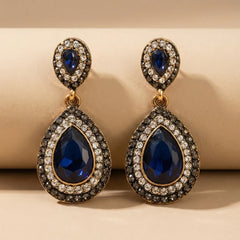 Blue Stone Round Turkish Earrings