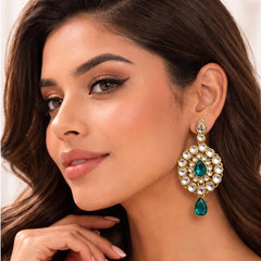 Blue Teardrop Kundan Jhumka Earrings - Large