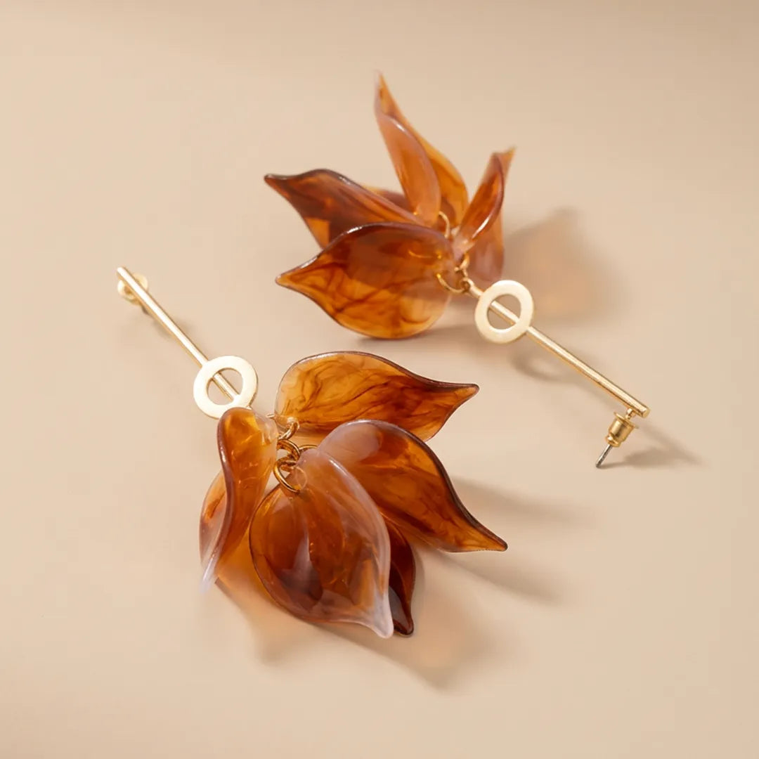Brown Acrylic Floral Earrings