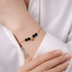 Black Beads Golden Bracelet - Shein