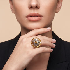 Champagne Stone Round Mesh Ring - Sizeable