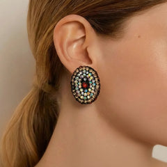 Champaigne  Stone Stud Earrings - Round
