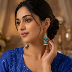 Double Sided Meenakari Jhumka Earrings - Ferozi