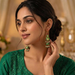 Double Sided Meenakari Jhumka Earrings - Green