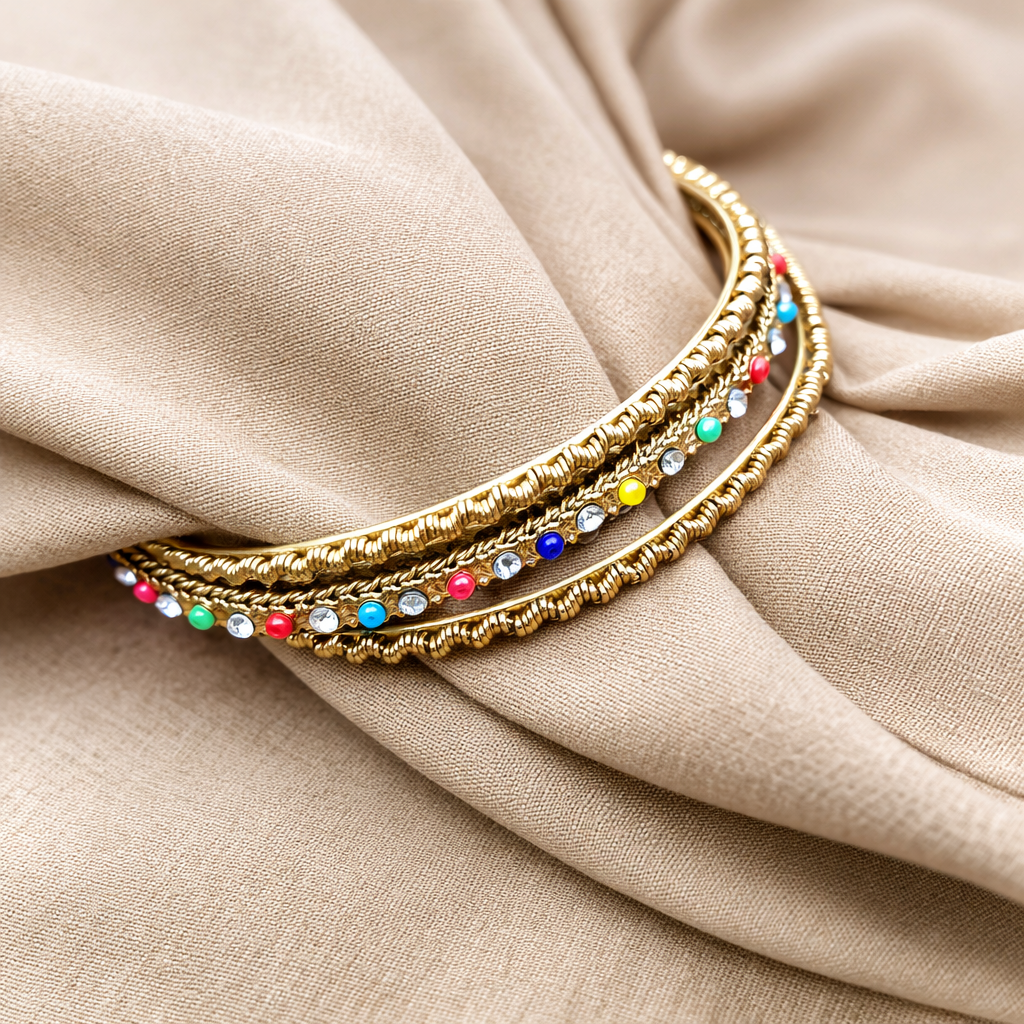 Fancy Multi Stone Bangle & Kara Set