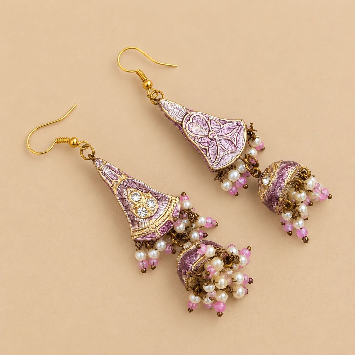 Double Sided Meenakari Jhumka Earrings - Piyazi