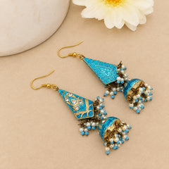 Double Sided Meenakari Jhumka Earrings - Ferozi