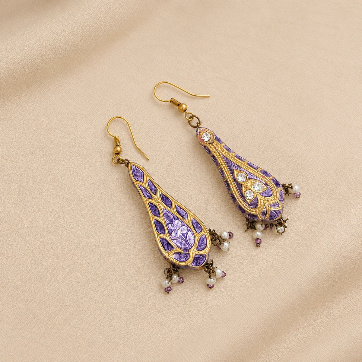 Double Sided Meenakari Jhumka Earrings - Purple