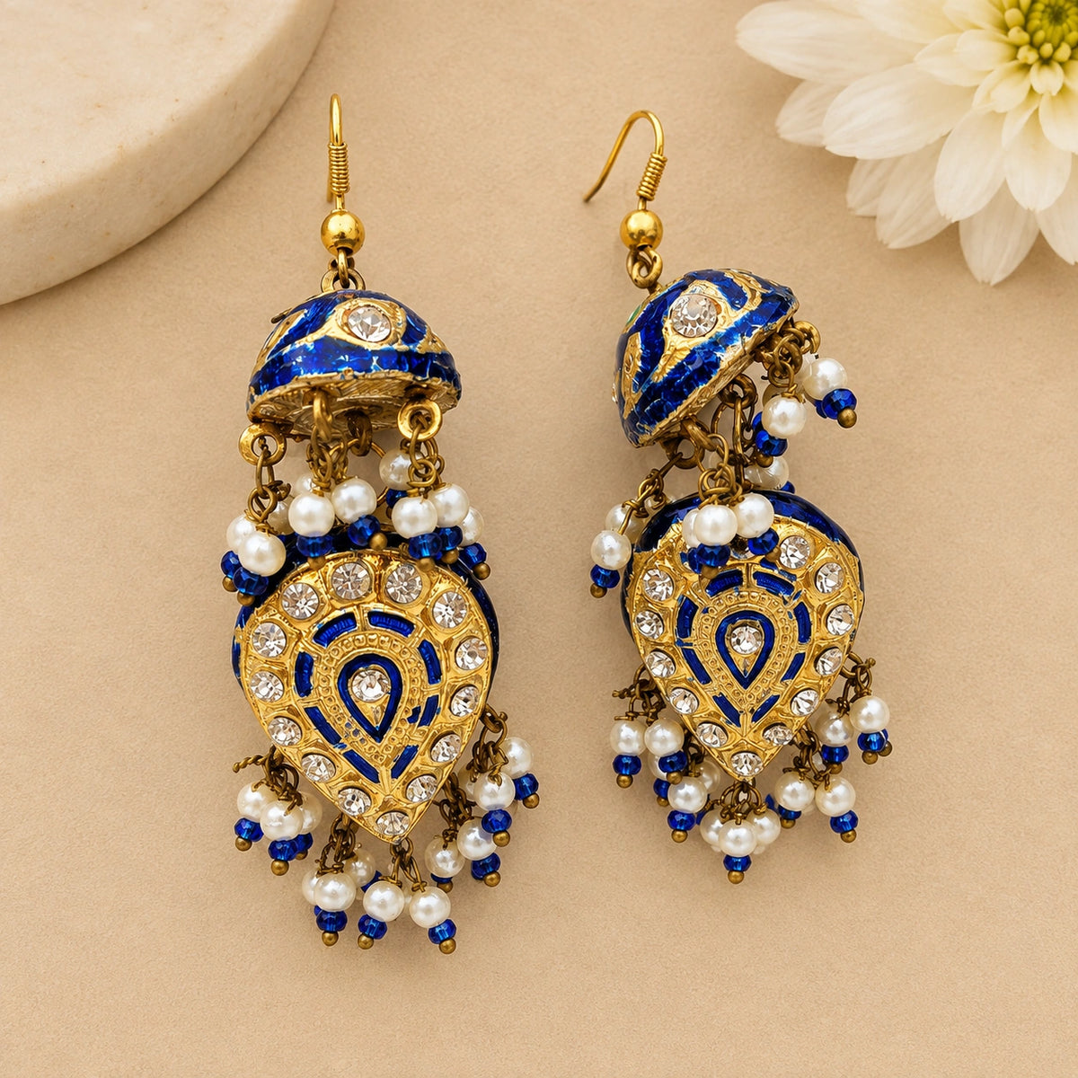 Double Sided Meenakari Jhumka Earrings - Blue