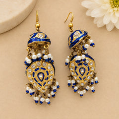 Double Sided Meenakari Jhumka Earrings - Blue