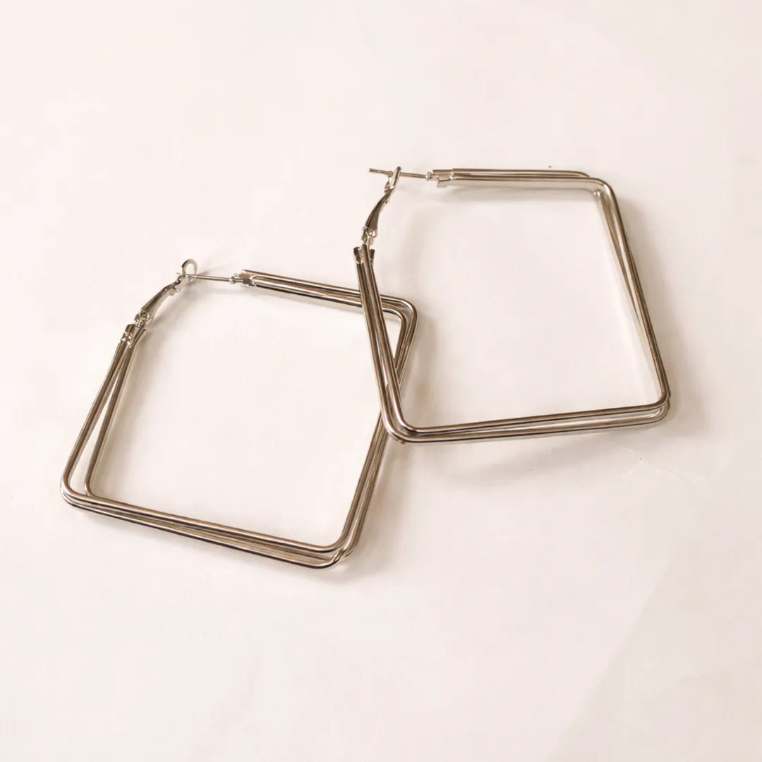 Square Silver Hoops Earrings- Medium Size