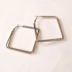 Square Silver Hoops Earrings- Medium Size