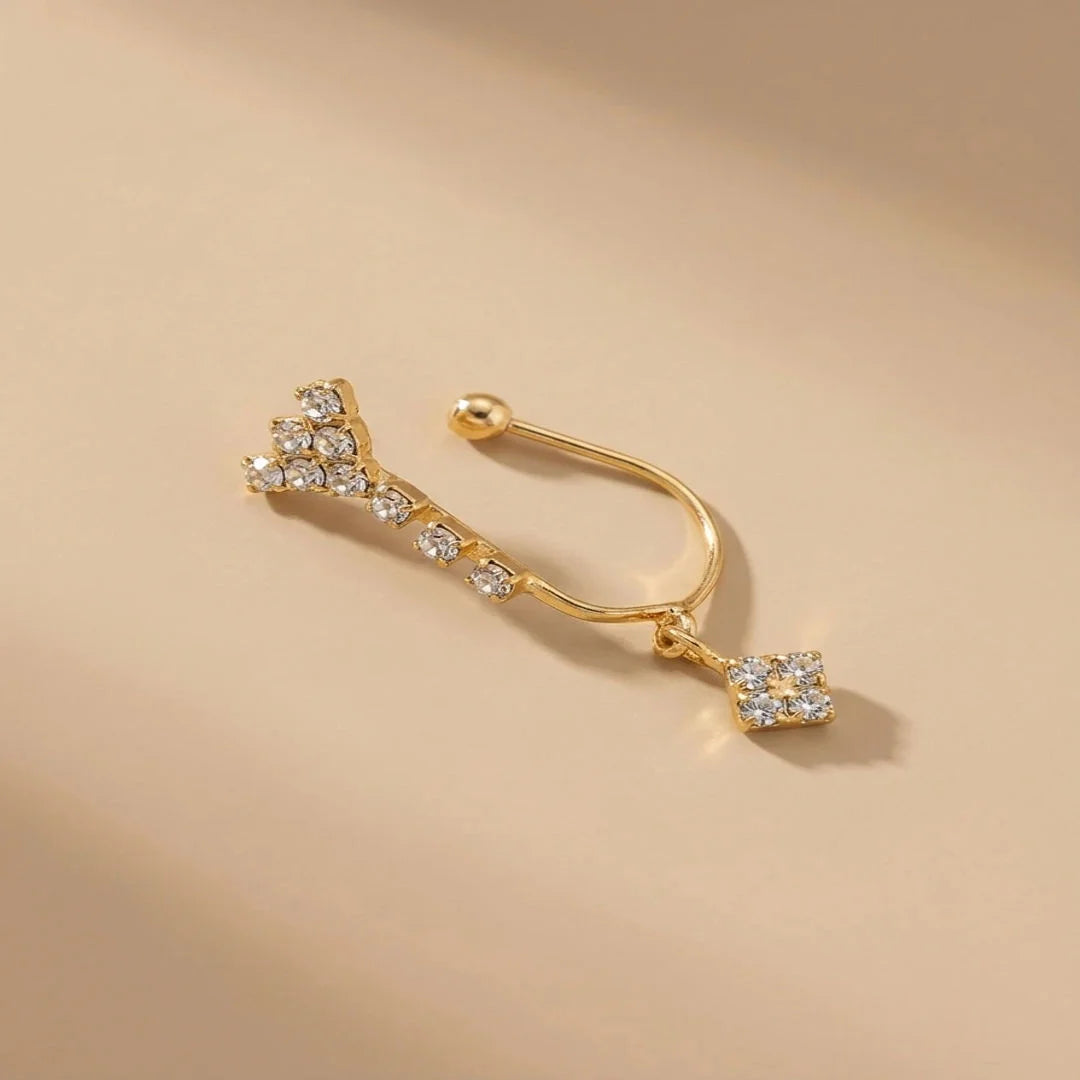 Fang Drop Stone Golden Nose Ring