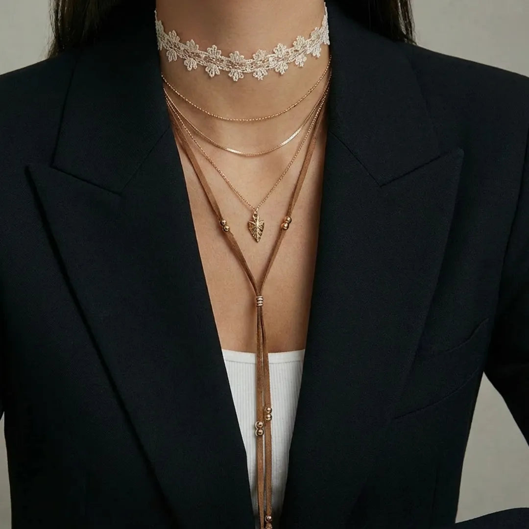 Floral Choker Multi-Chain Long Necklace