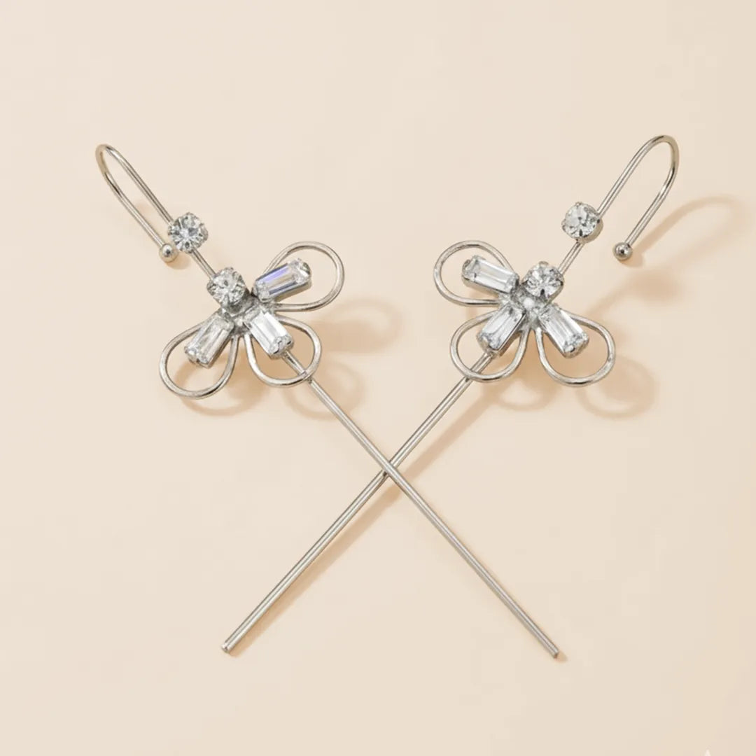 Floral Ear Cuff Earrings - Silver