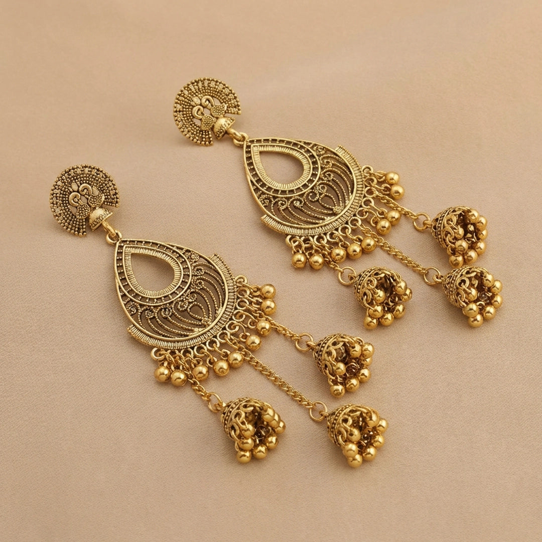 Golden Bell Drop Jhumka Earrings