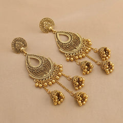 Golden Bell Drop Jhumka Earrings