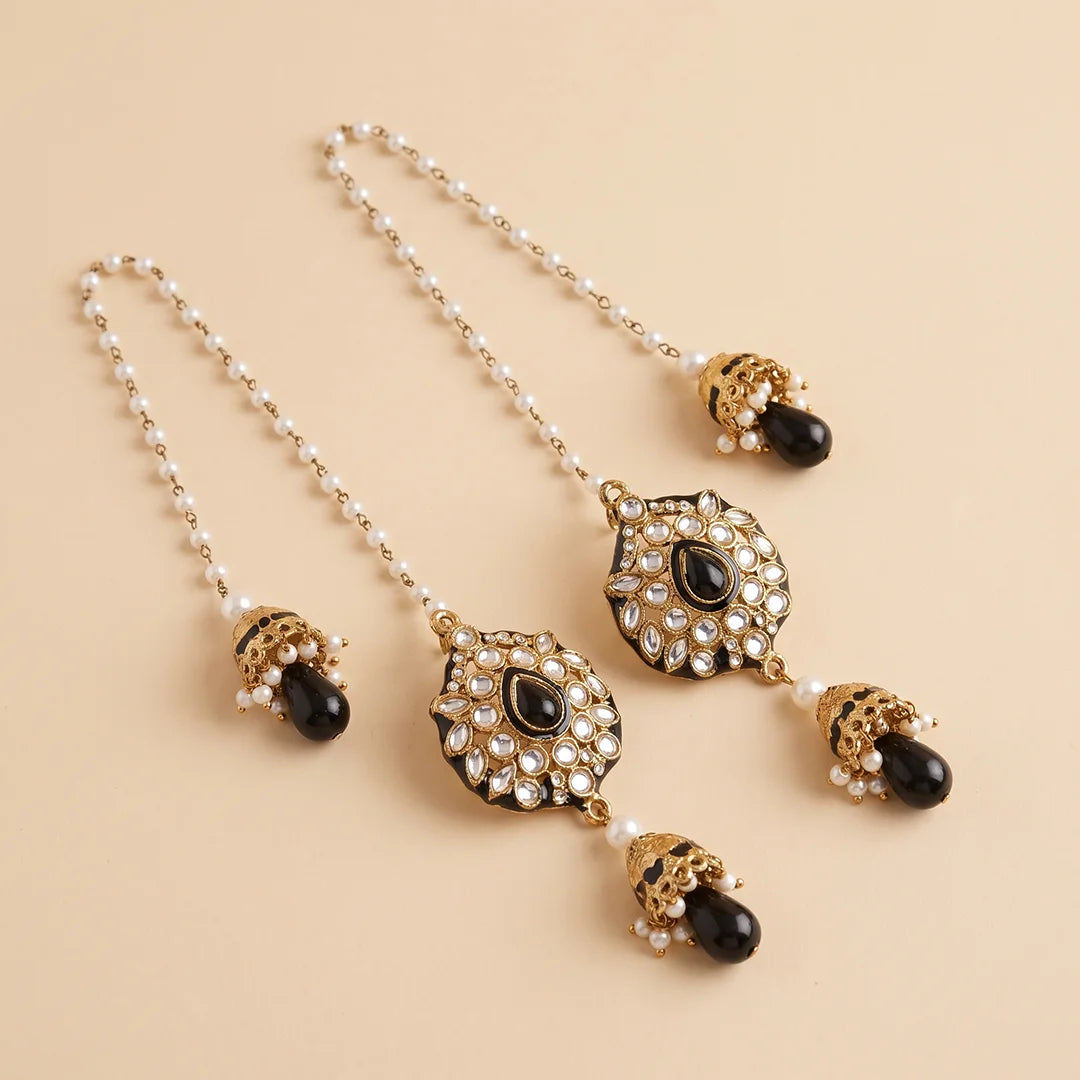 Golden Black Dia Kundan Jhumka Earrings